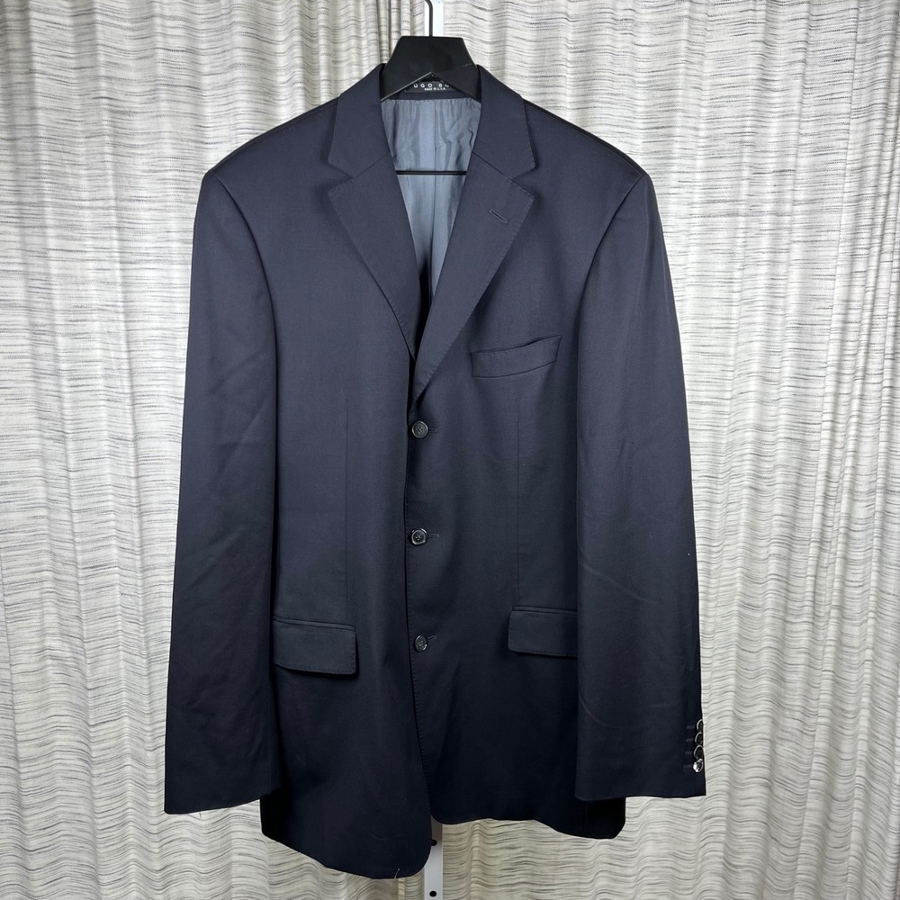 Hugo Boss Mens Navy Blue Super 100 Virgin Wool 3-Button Blazer Jacket 40L USA